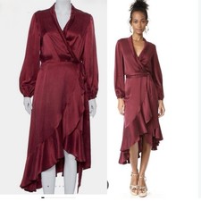 Zimmermann Silk Wrap Flounce Tie Dress Ruffle Hi low Sz 0 XS burgundy