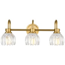 3-Light Bathroom Light Fixtures, 21 Inch Brushed Gold Vanity Gold. Clear Glass
