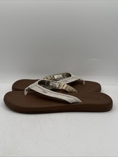 Women's Flojos Memory Foam Flip Flop Sandals Size 9 Brown With White Straps