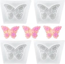 4 Pcs Flower Butterfly Silicone Molds Floral Epoxy Resin Molds 3D Butterfly Cand