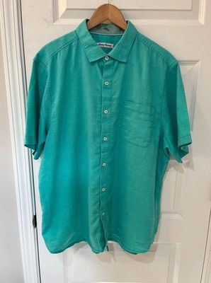 Tommy Bahama Paradise Breezer Shirt Mens XL Turquoise Linen Sorona Blend