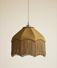 BNWT Marks & Spencer Ochre Mustard Yellow Fringed Velvet Lamp Shade Fringed Luxe