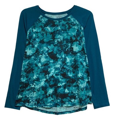 Tek Gear DryTek Teal & Turquoise Floral Long Sleeve Activewear T-Shirt size XL