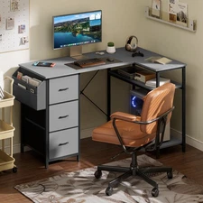 47 inch L Shaped Computer Desk with 3 Drawers & Adjustable Shelves, Corner Desk