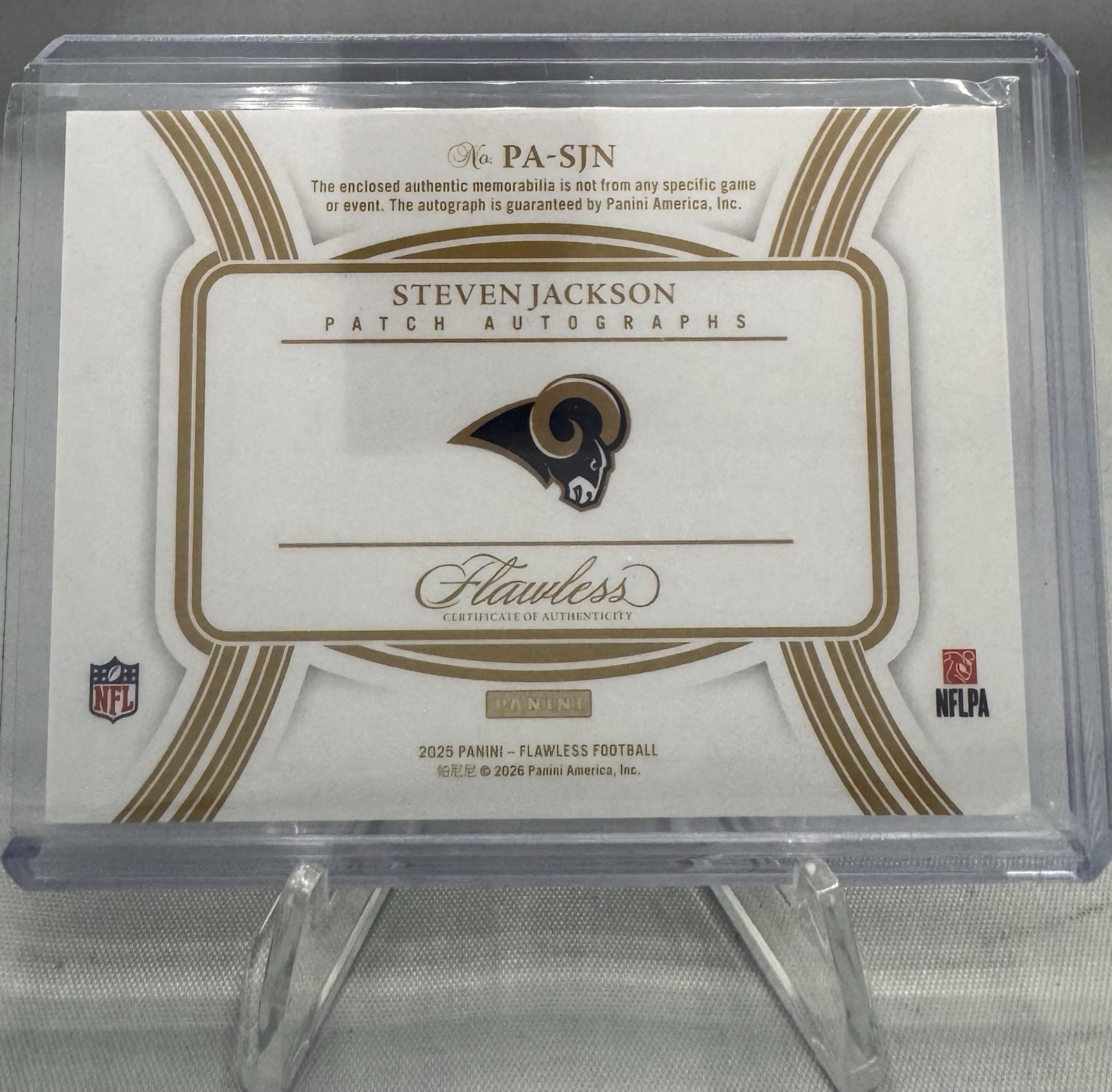 2025 Panini Flawless Steven Jackson Patch Auto Sapphire #’d /10 view 2