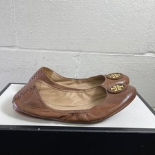 Tory Burch Minnie Travel Brown Leather Ballet Flats Slip On Women's Size 8 M