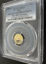 2026 1 Niue Mermaid  Grey/Black Tail  1 Gram Gold Reverse Proof Colorized PR69