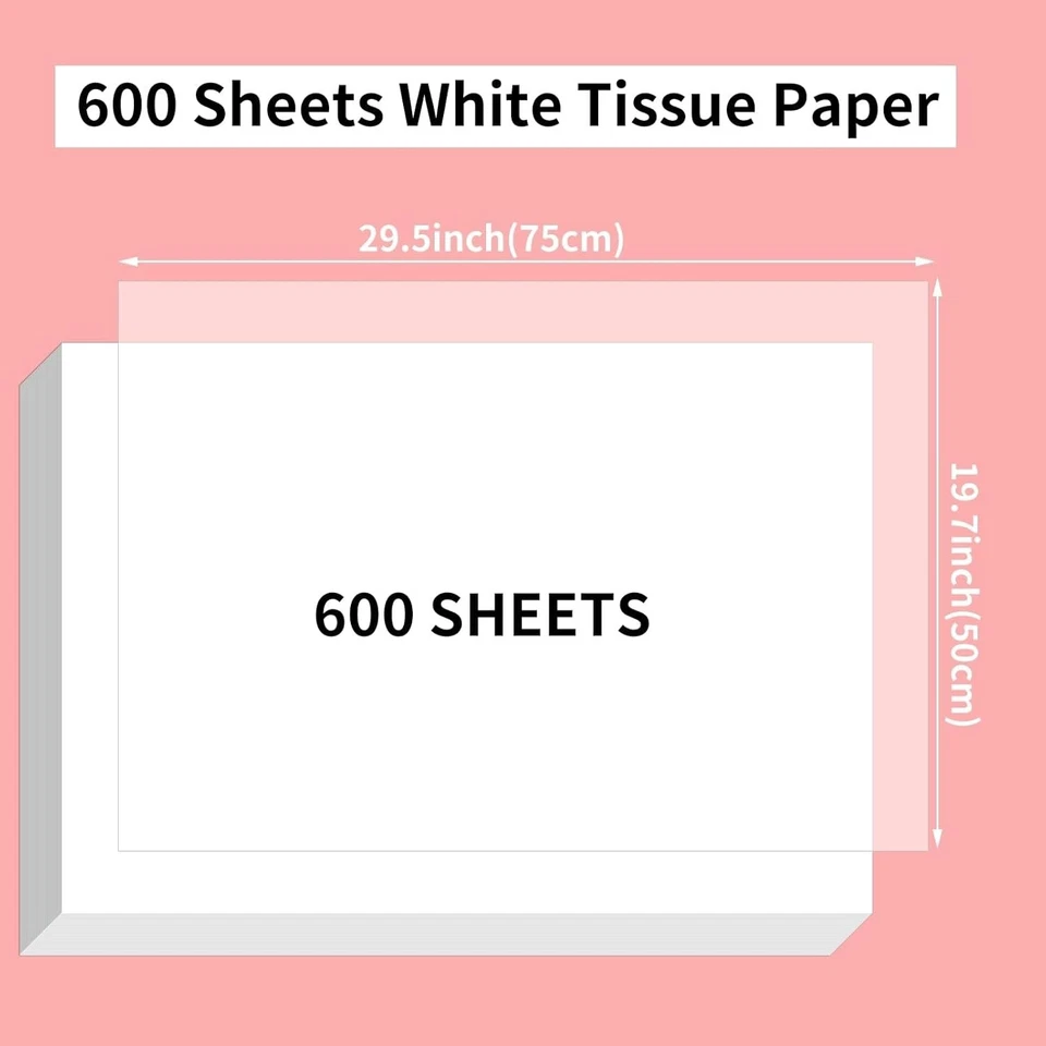 Versatile 600 Sheets White Wrapping Tissue Paper 30x20 Inches for All Occasions - Image 4 of 4