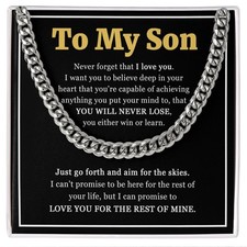 To My Son Necklace Cuban Link Chain, Encourage Bday Gift from Mom Dad I Love You