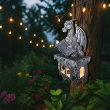 Solar Dragon Wall Light Auto On/deactivate Fantasy Garden Statue Medieval Decor