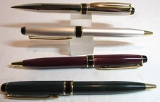 SET OF 4 TERZETTI  EXPERT  BALLPOINT PENS- HEAVY METAL/BRASS BODY+ VELVET POUCH