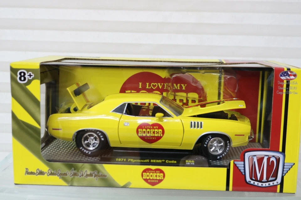 Plymouth Hemi Cuda 1971 "Hooker Headers" amarillo 1/24 diecast por M2 R66 18-15 Foto 3 de 4