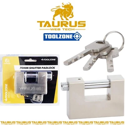 TOOLZONE-HQ 70mm TOOL ZONE Steel Shutter Padlocks Heavy Duty Container 3 Key Safe Shackle UK