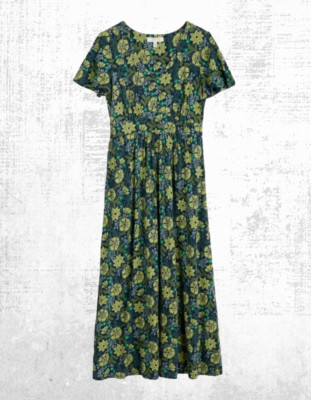Womens Seasalt Cotton Chetaux Short Sleeve V Neck Dress Stitched Blooms Ocean