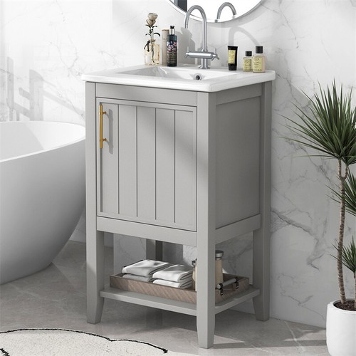 20" Bathroom Vanity with Sink Door Open Shelf Rack Freestanding Storage Cabinet - Picture 23 of 23