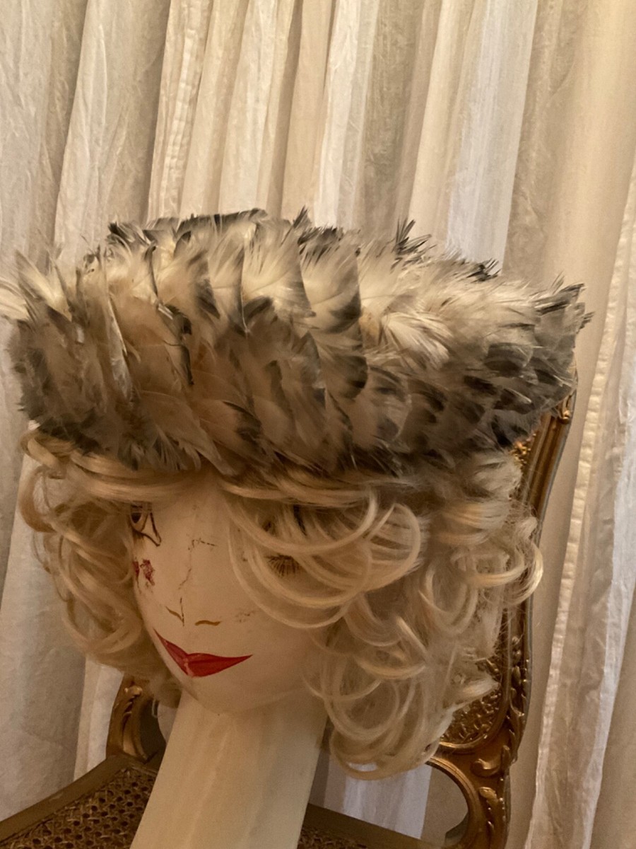 Toni Leslie Vintage gray feather covered hat turned up brim  display picture 3
