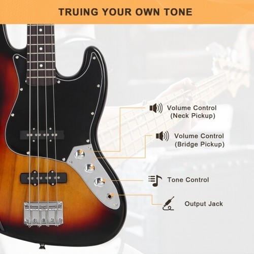 Glarry GJazz Electric Bass Guitar Black pickguard Sunset - 第 3/8 張圖片
