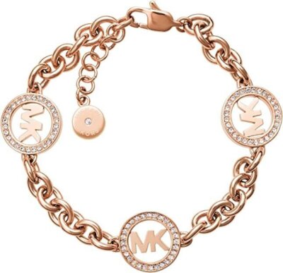 Michael Kors Rose Gold-Tone Chain Logo Circles Bracelet Model