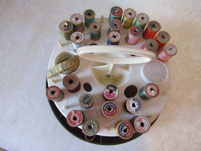 Vintage SEWING CAROUSEL  Rotating Lazy Susan with lots of Thread   Plus