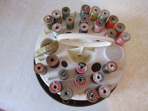 Vintage SEWING CAROUSEL Rotating Lazy Susan with lots of Thread Plus