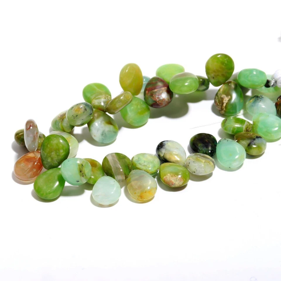 Natural Green Peru Opal Gem Smooth Pear Shape Beads 8" Strand - Image 4 of 4