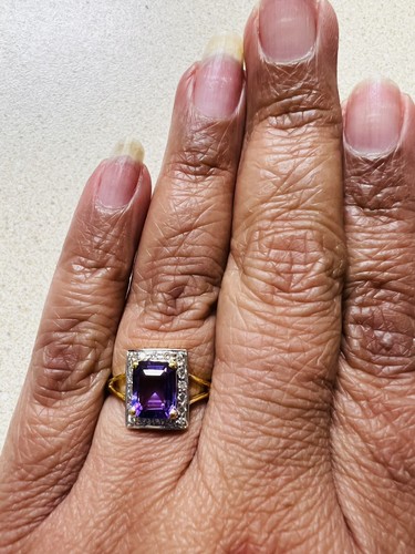 Natürlicher Diamant Amethyst 0,25 14kt massiv Gelbgold Ringgröße 6 # NEU - Bild 16 von 17