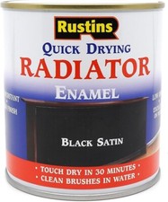 RUSTINS QUICK DRY RADIATOR ENAMEL PAINT SATIN GLOSS WHITE BLACK GREY 250ML 500ML