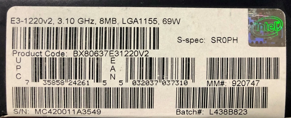 Intel BX80637E31220V2 SR0PH Xeon Processor E3-1220 v2 8M Cache, 3.10 GHz NEW - Image 2 of 2