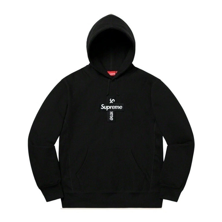Supreme Cross Box Logo Hoodie Hooded Sweatshirt Black - Size XL