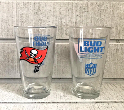 (2) BUD LIGHT 16 Oz. NFL Pint Beer Glasses TAMPA BAY BUCCANEERS ~ NEW ...