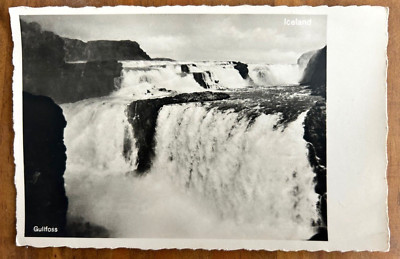 VINTAGE Gullfoss Wasserfall ISLAND echtes Foto Postkarte RPPC UNBENUTZT