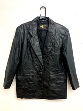 Vintage Etienne Aigner Black Real Leather Single Breasted Blazer Jacket Size 16