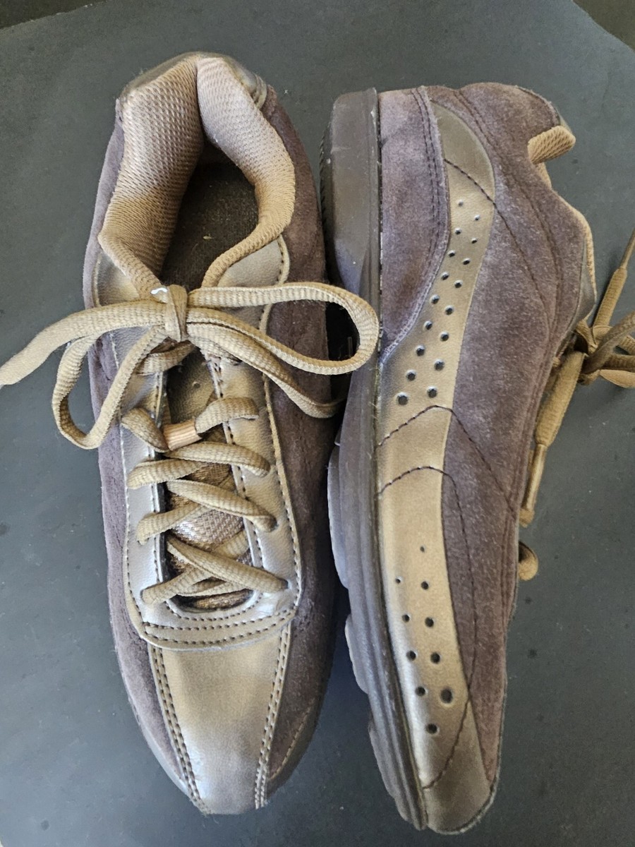 ENERGAIRE BROWN GOLD SUEDE /LEATHER SNEAKERS GOLD METALLIC TRIM