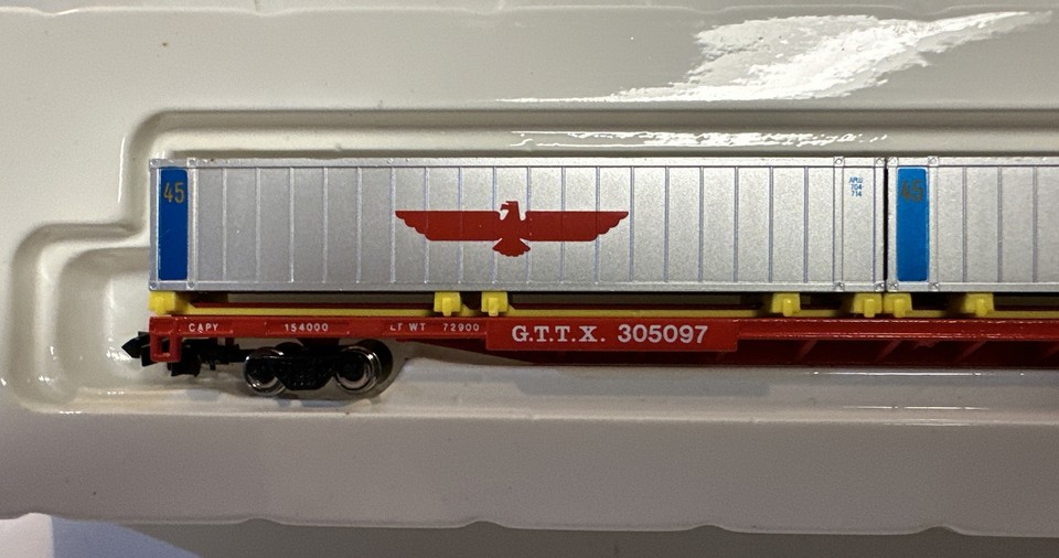 ConCor N Scale TT Trailer Train 90' Piggyback Flat Car W/ 2 Containers