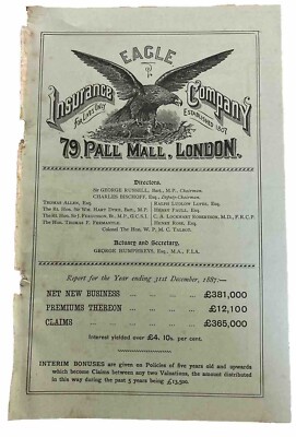 Vintage 1888 Eagle Insurance Magazine Pullout Leaflet Flyer Typography Advert