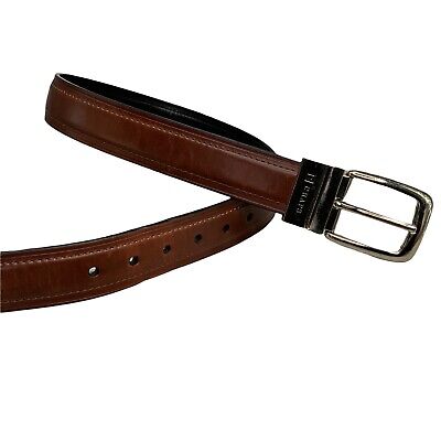 UNIQUE HIGH QUALITY REVERSIBLE BLACK/BROWN SYNTHETIC LEATHER BELT SILVER BUCKLE