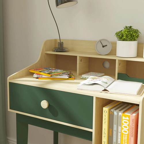 Kids Desk Chair Set Storage Shelves Drawer Adjustable Height Study Table Green - Picture 9 of 12