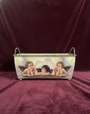 Vintage Raphael s Celestial Cherubs Tin Basket Planter Decor, Sistine Madonna