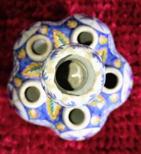 Jarrón antiguo de cinco dedos floral azul pintado a mano de tulipere hecho en Portugal - Imagen 10 de 13