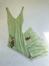 No Label Italian Vintage Sage Green Silk Rose Dress S