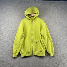 Carhartt Full Zip Hoodie Mens Medium Green Hooded Sweatshirt High Visibility