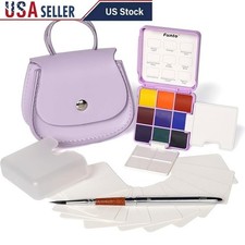 Portable All in One Watercolor Paint Set W/ Brush Palettes  Water Cup New