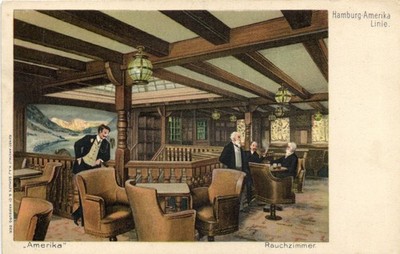 PC SHIPS STEAMER AMERIKA INTERIOR HAMBURG-AMERIKA LINIE VINTAGE PC (b62962)