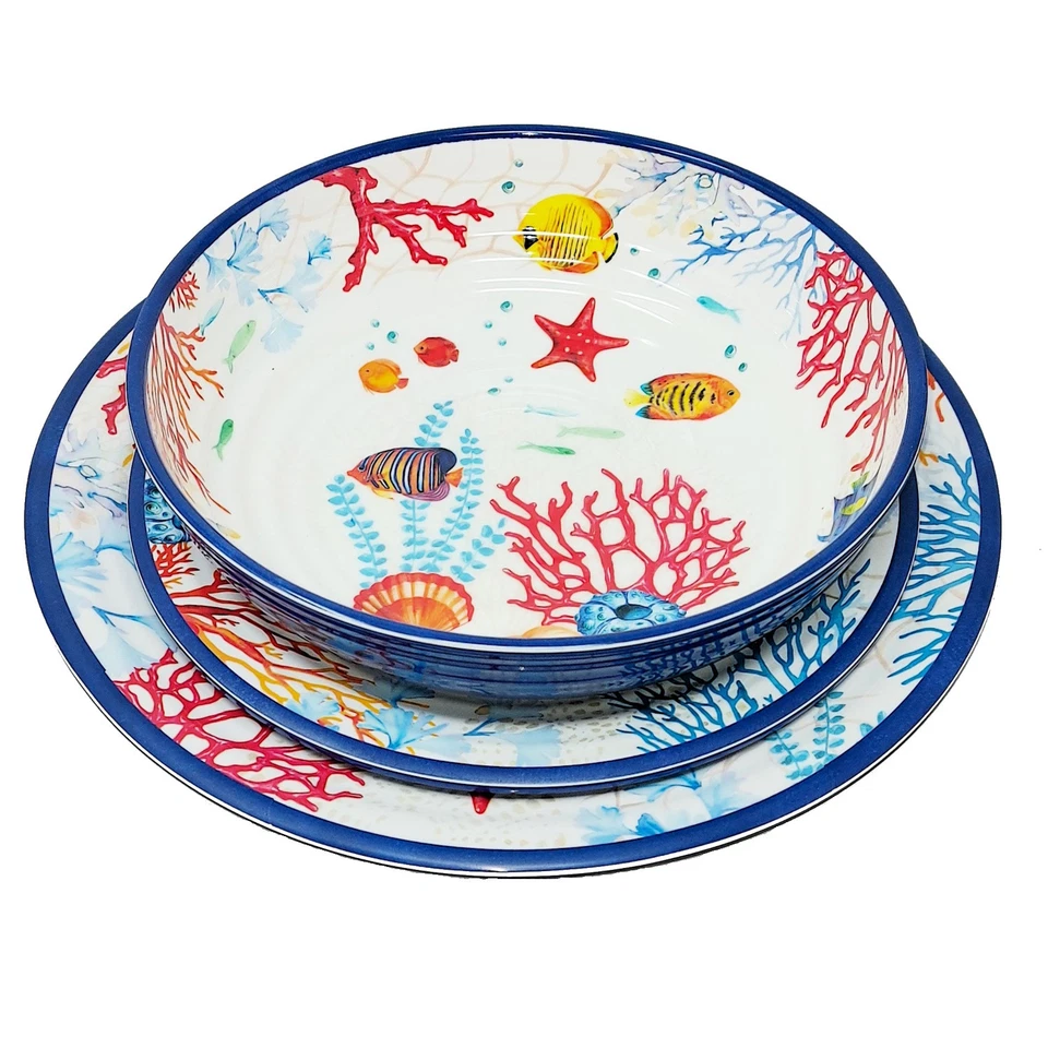 18tlg. Tellerset Maritim BORA BORA Unterwasser blau aus Melamin Easy Life