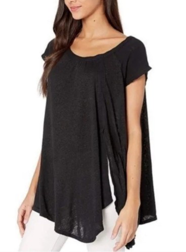 Free People Keep It Freizeit T-Shirt Damen M schwarz Schlitz Leinenmischung Oversized NEU