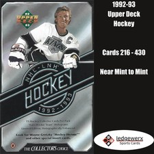 1992-93 Upper Deck Hockey - Complete Your Set, Cards 216-430 NM to Mint