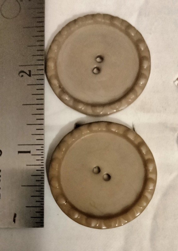 Vintage Large Taupe Scalloped Coat Buttons Pair 1930s - 1940s Pie Shaped