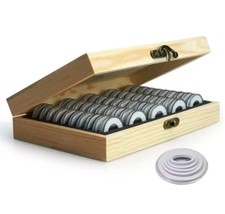 50pc Wooden Coin Storage Box Holder Case Organizer Display Clear Round Capsules