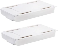 2-Pack Under Desk Drawer Storage Box 8.7"x4.3"x1.37" White Plastic Organizer