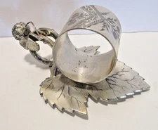 Antique Victorian Napkin Ring Large Leaf Berry and Vine Handle